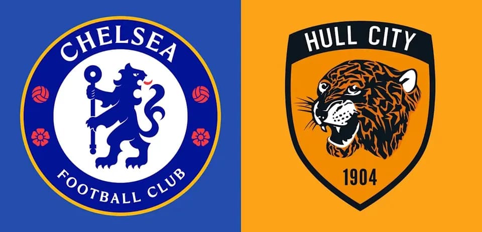 Logos de Chelsea y Hull City en fondo dividido