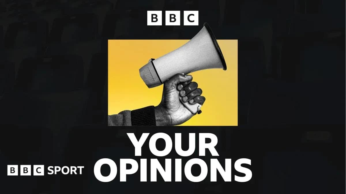 Man holding a megaphone with text 'YOUR OPINIONS'