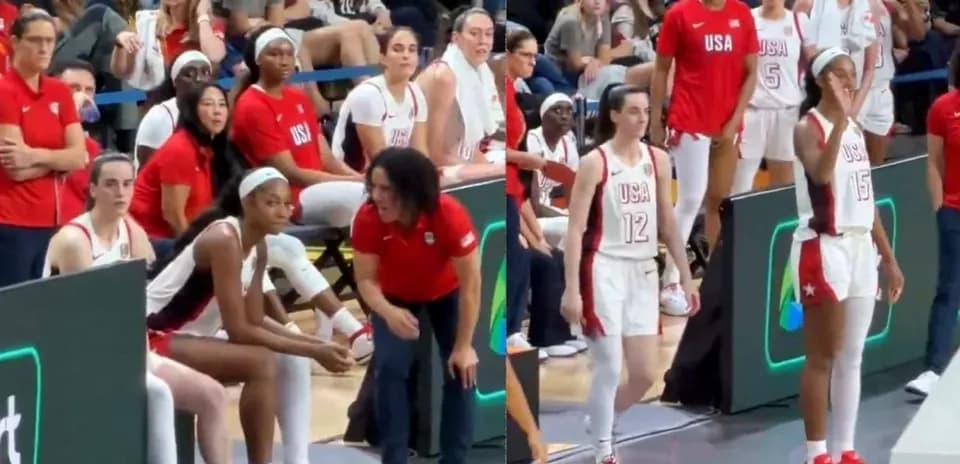 Jugadoras de baloncesto de USA en el banquillo