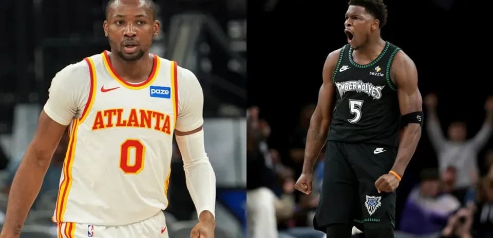Jugadores de baloncesto de Atlanta y Timberwolves en acción