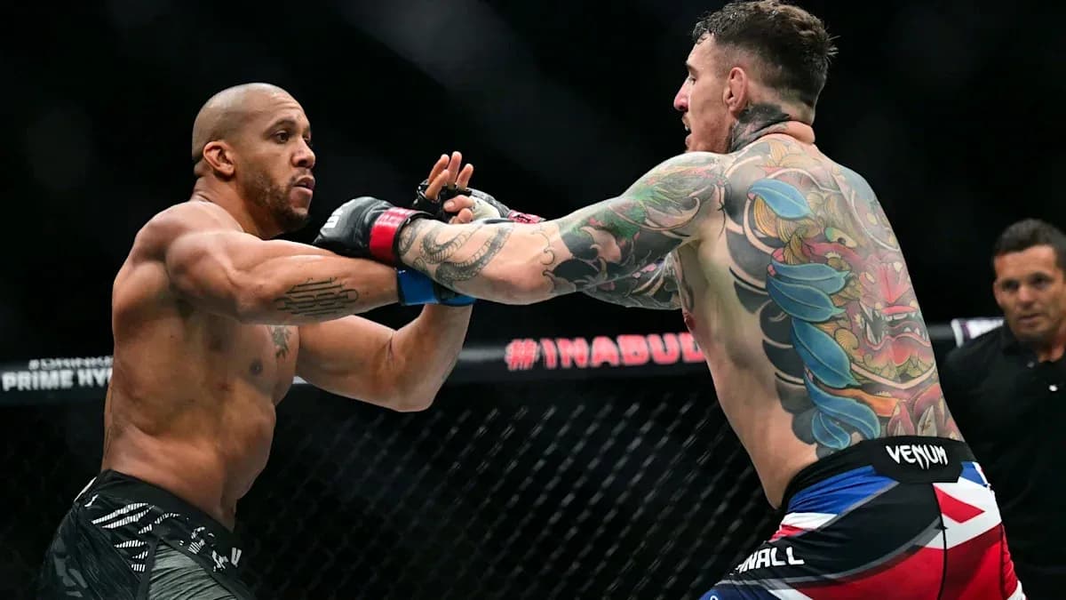 Luchadores en acción durante pelea de MMA