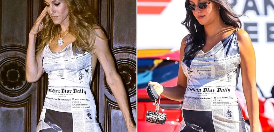 Dos mujeres con vestidos de papel periódico
