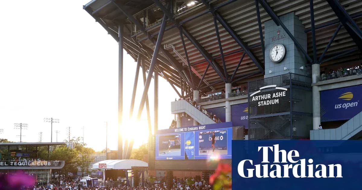 Arthur Ashe Stadium during US Open event at sunset