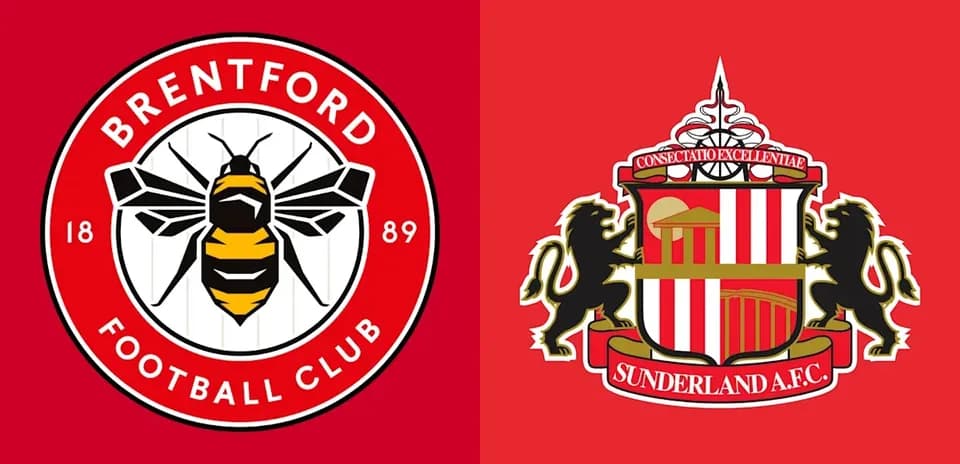 Logos de Brentford y Sunderland sobre fondo rojo