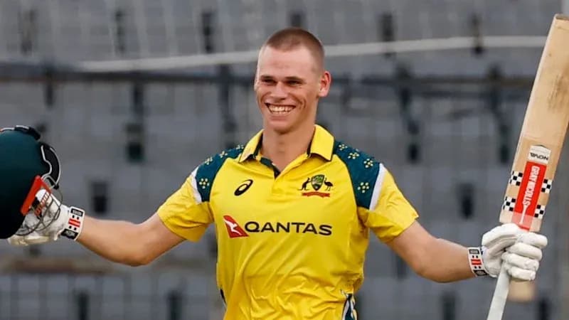 Jugador de cricket australiano celebrando con su bate