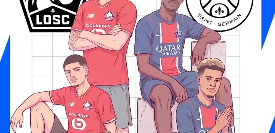 Jugadores de Lille y PSG posando juntos en ilustración