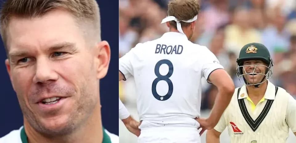 David Warner and Stuart Broad during cricket match
