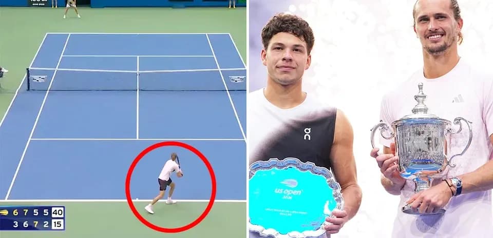 Jugador de tenis golpeando la pelota en la final