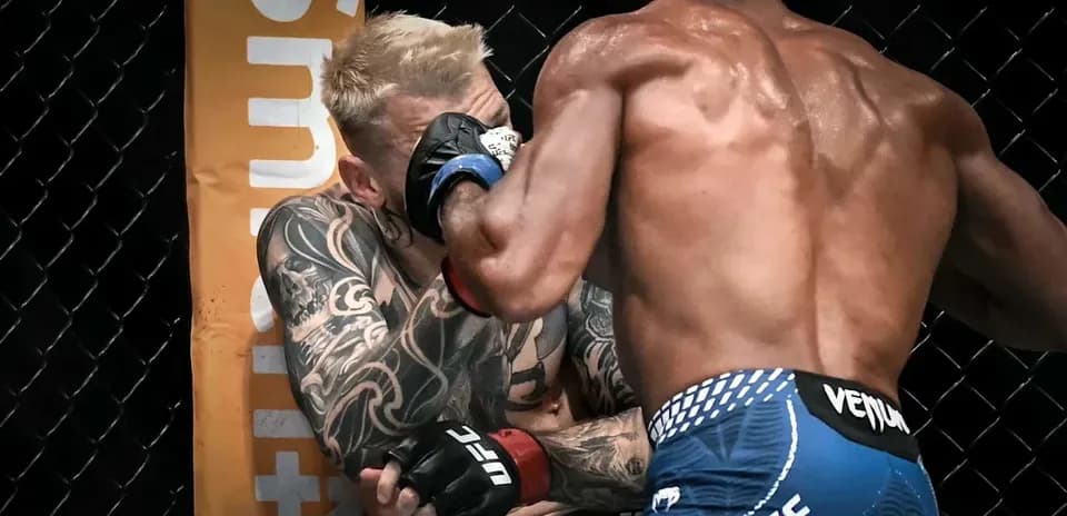 Luchadores en acción durante pelea de MMA