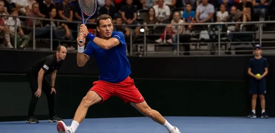 Jugador de tenis golpeando la pelota en la cancha