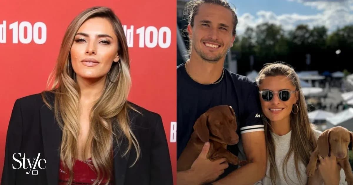 Persona posando en evento y pareja con perros