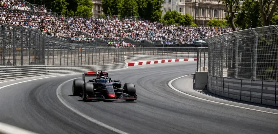 Coche de Fórmula 1 en curva durante carrera