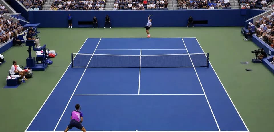Jugador sirviendo en un partido de tenis