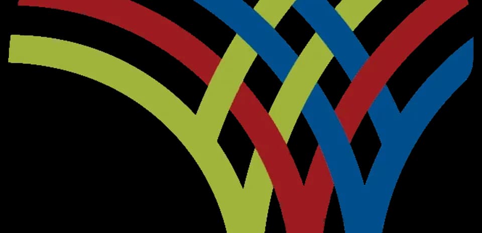 Logotipo con líneas de colores entrelazadas