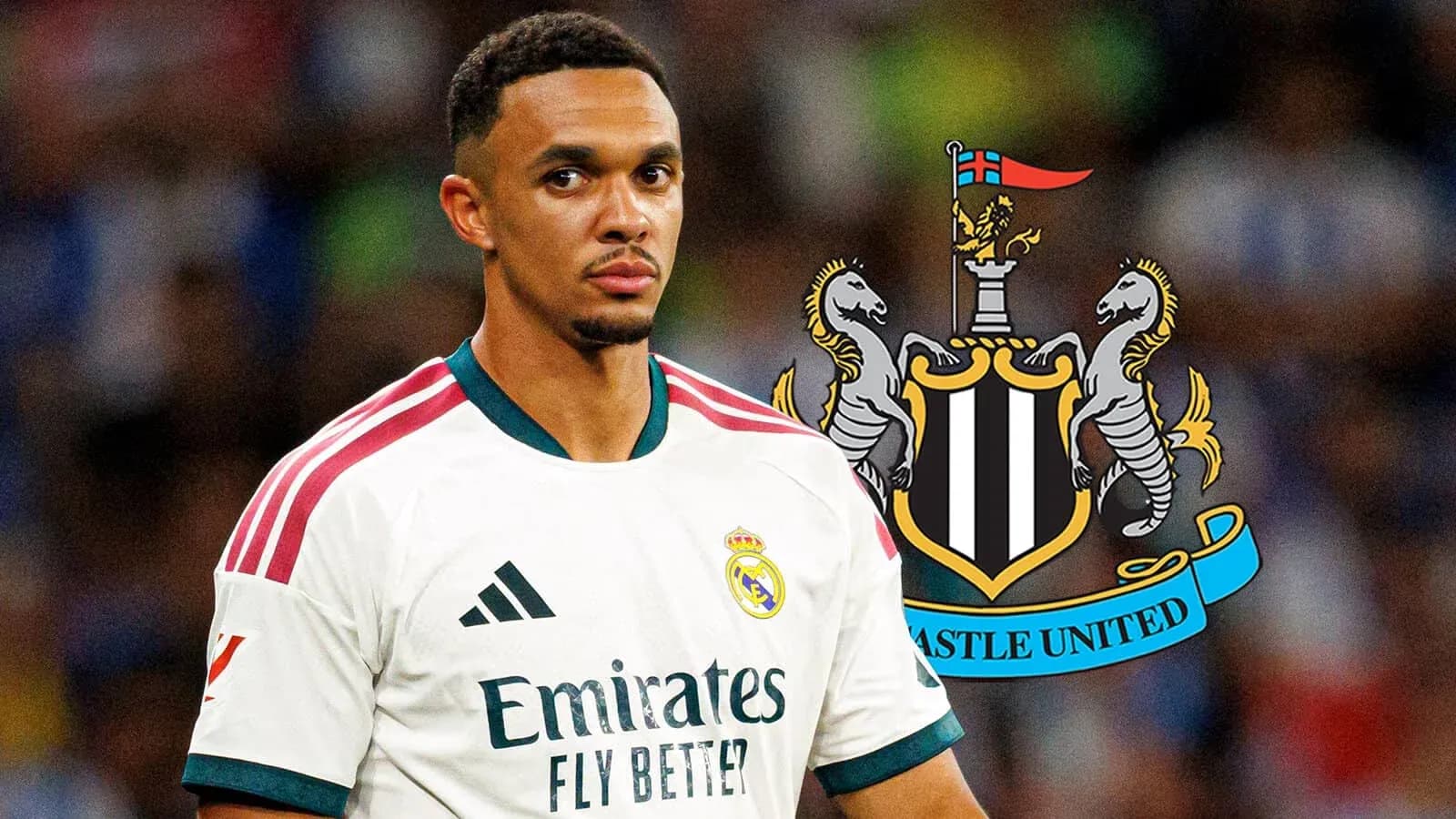 Jugador de Real Madrid con logo de Newcastle United