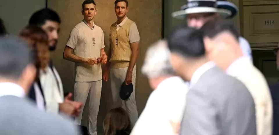 Retrato de dos jugadores de cricket en evento