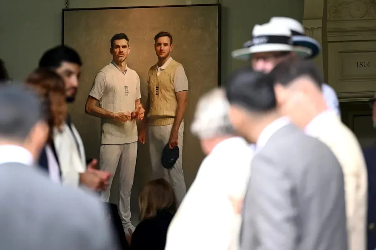 Retrato de dos jugadores de cricket en evento
