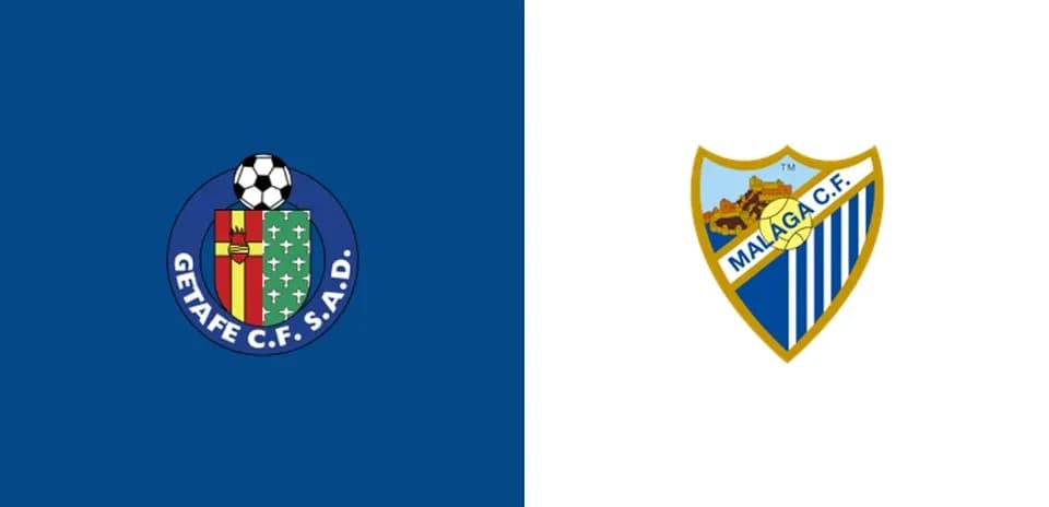 Logos de Getafe CF y Málaga CF en fondo colorido