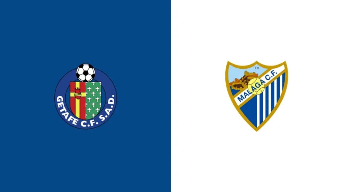 Logos de Getafe CF y Málaga CF en fondo colorido