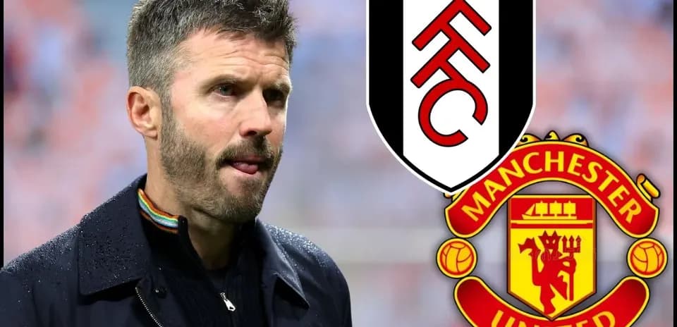 Entrenador de Fulham con logotipos de clubes en fondo