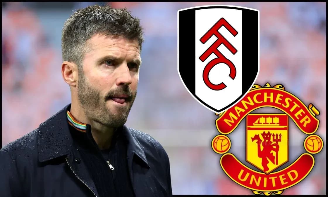 Entrenador de Fulham con logotipos de clubes en fondo