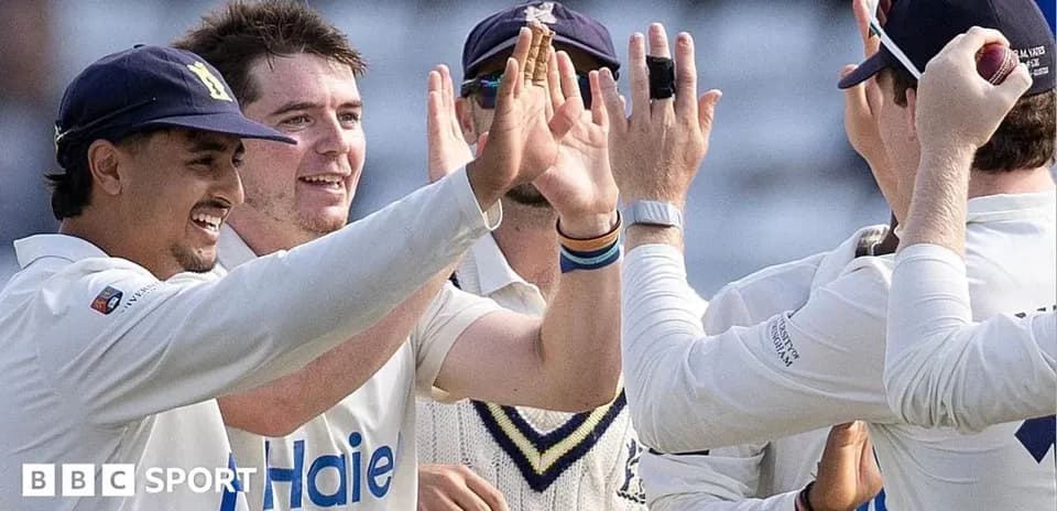 Jugadores celebrando un wicket en un partido de cricket