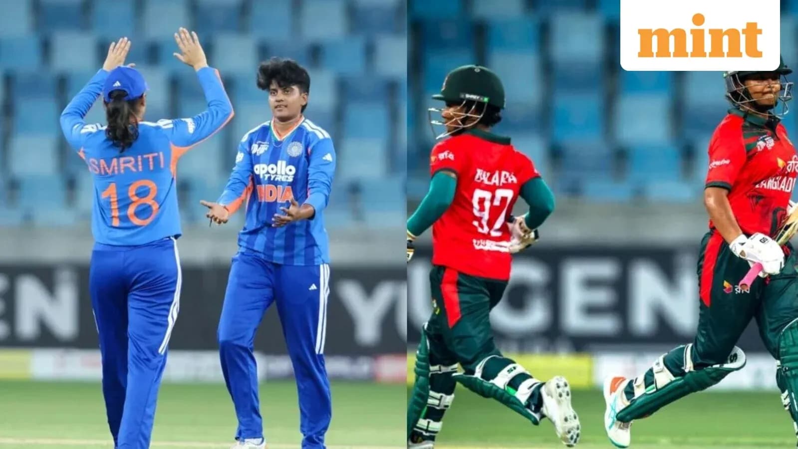 Jugadoras de cricket de India y Bangladés en acción