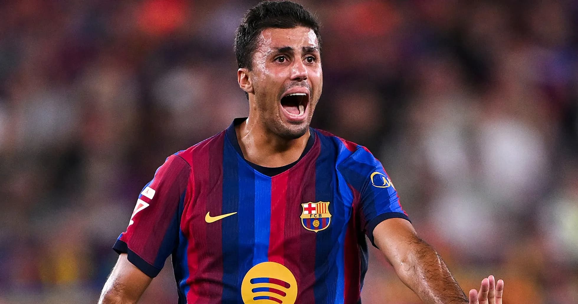 Jugador del FC Barcelona celebrando una acción en el partido