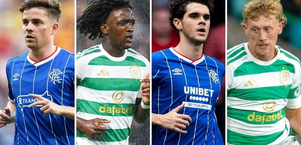 Jugadores de Rangers y Celtic en acción durante un partido