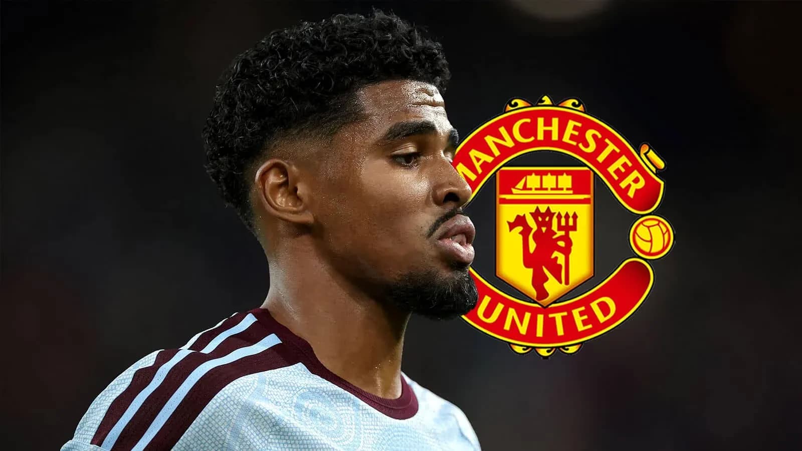 Jugador de fútbol con logo de Manchester United de fondo