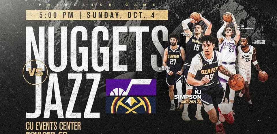 Anuncio del juego entre Nuggets y Jazz en Boulder