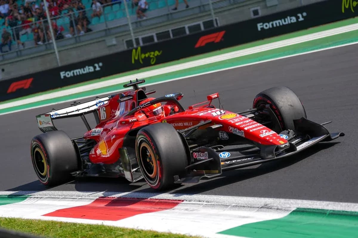 Ferrari F1 car racing on track during event