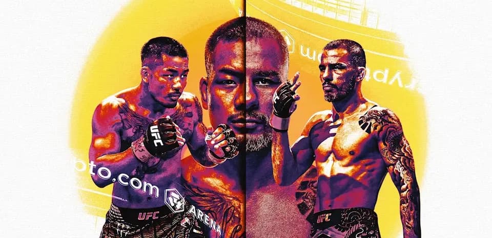 Luchadores de MMA en un fondo vibrante