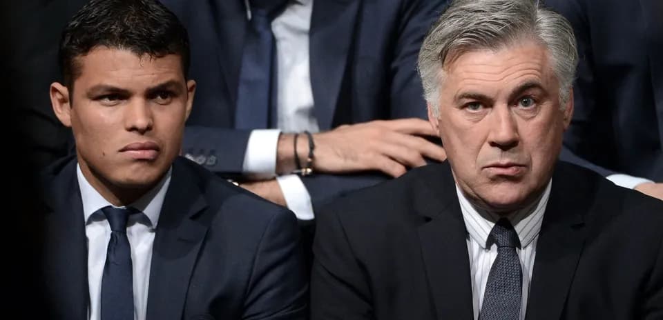 Thiago Silva y Carlo Ancelotti en evento formal