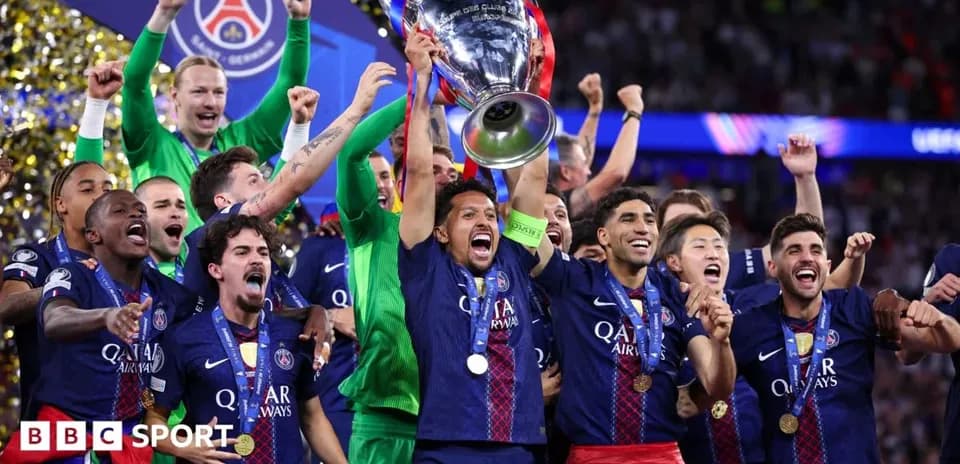 Jugadores del PSG celebrando la victoria de la Champions