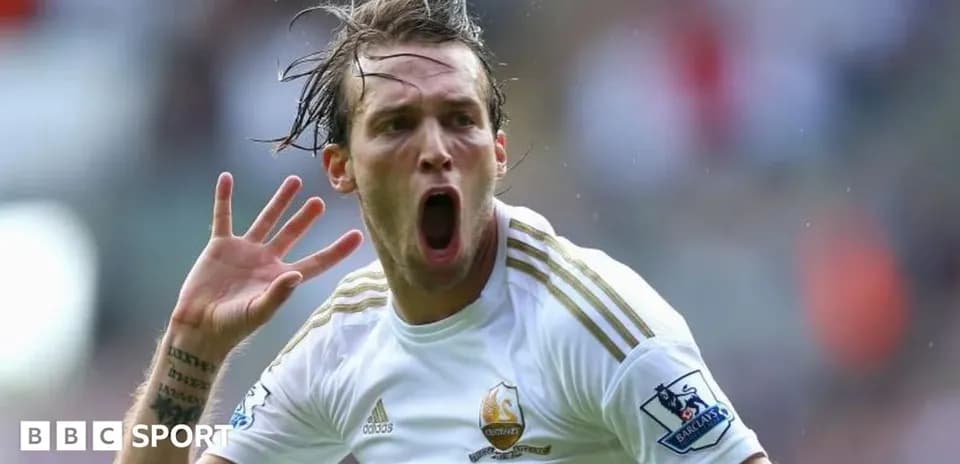 Jugador celebrando un gol con camiseta del Swansea City