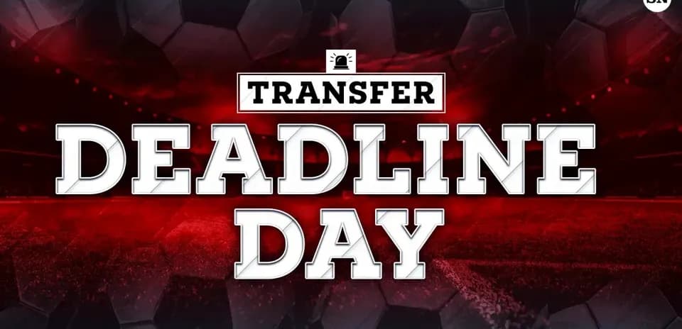 Texto que dice 'Transfer Deadline Day' sobre fondo de fútbol