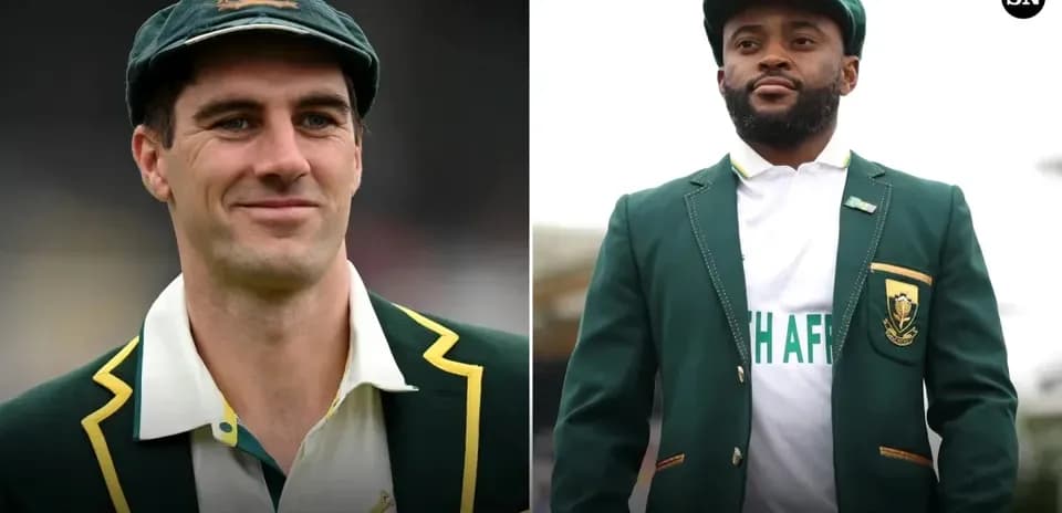 Jugadores de críquet de Australia y Sudáfrica posando