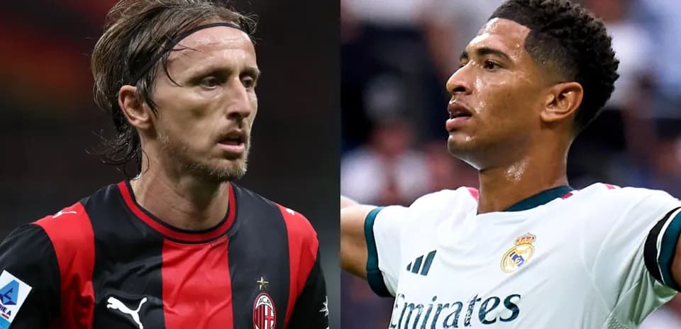 Jugadores de AC Milan y Real Madrid en acción