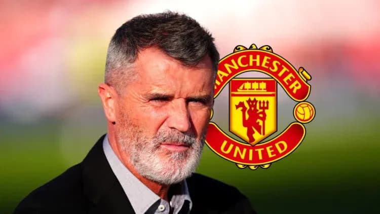 Hombre con barba frente al logo de Manchester United Hombre con barba frente al logo de Manchester United