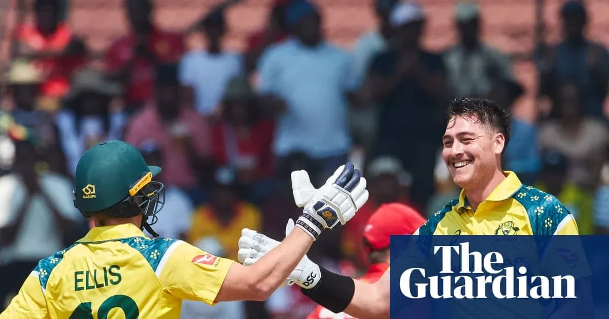 Jugadores australianos celebrando durante un partido de cricket Jugadores australianos celebrando durante un partido de cricket