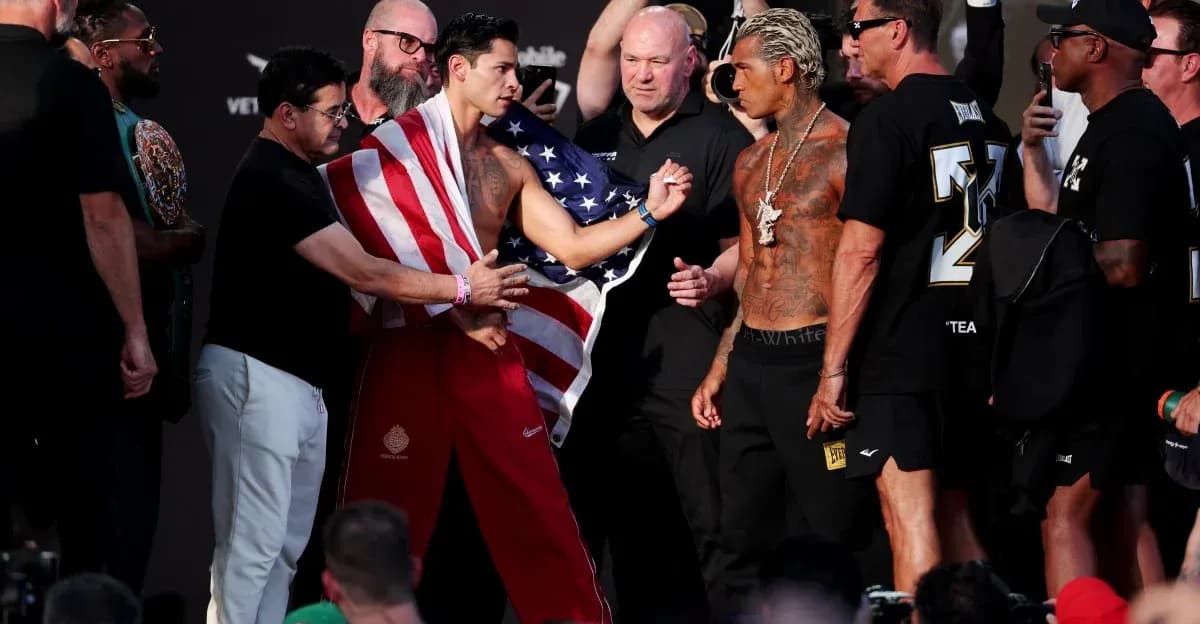 Boxers facing off at weigh-in event Boxers facing off at weigh-in event