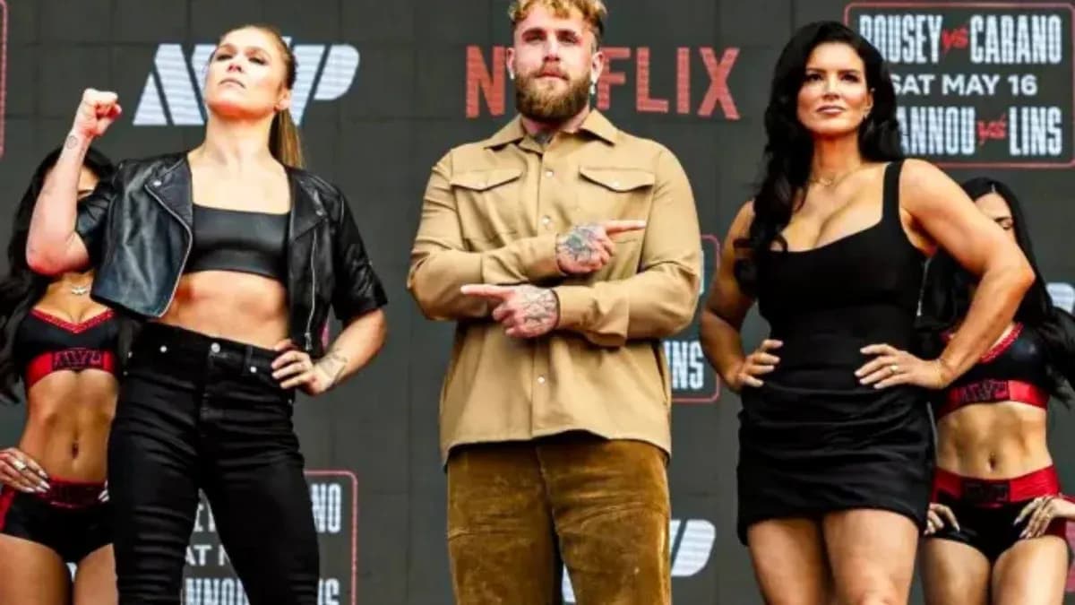 Ronda Rousey y Gina Carano en evento de pesaje Ronda Rousey y Gina Carano en evento de pesaje
