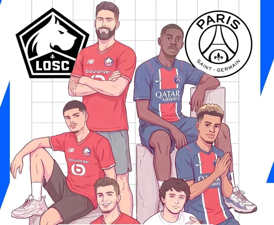 Jugadores de Lille y PSG posando juntos en ilustración Jugadores de Lille y PSG posando juntos en ilustración