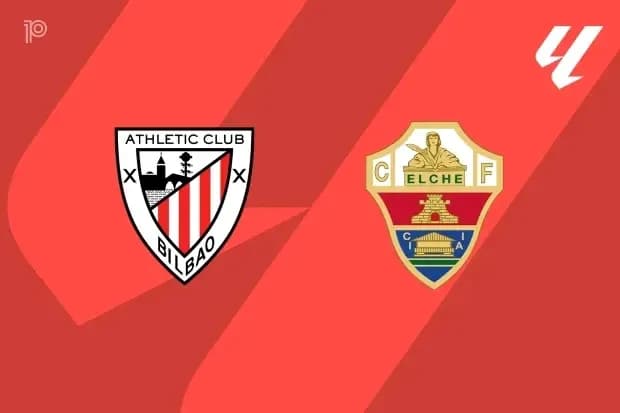 Logos de Athletic Club y Elche CF en fondo rojo Logos de Athletic Club y Elche CF en fondo rojo