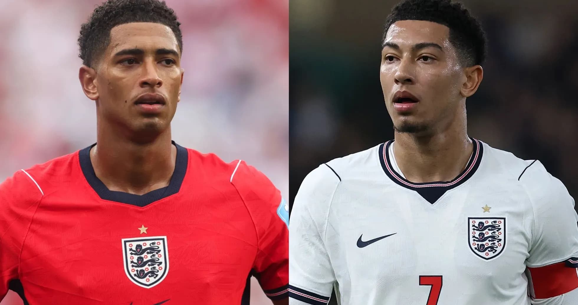 Dos jugadores de Inglaterra en diferentes uniformes Dos jugadores de Inglaterra en diferentes uniformes