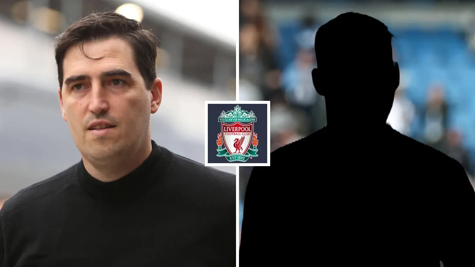 Hombre caminando con el logo de Liverpool en el fondo Hombre caminando con el logo de Liverpool en el fondo