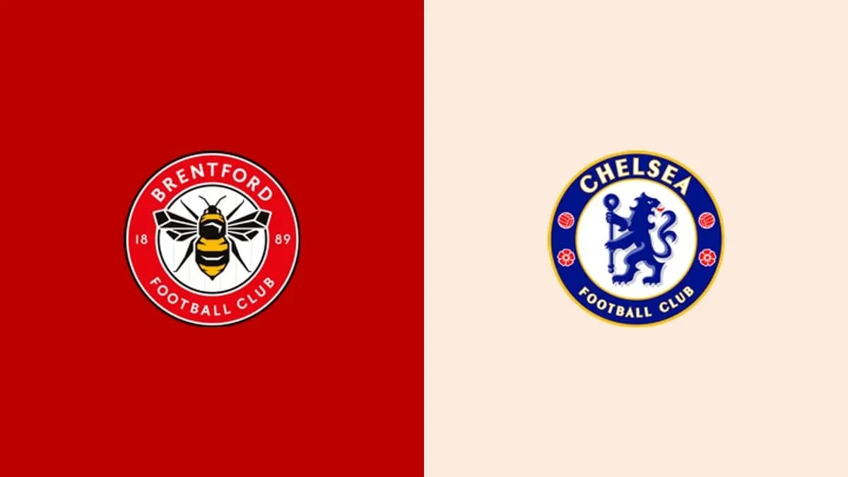 Logos de Brentford y Chelsea en fondo colorido Logos de Brentford y Chelsea en fondo colorido