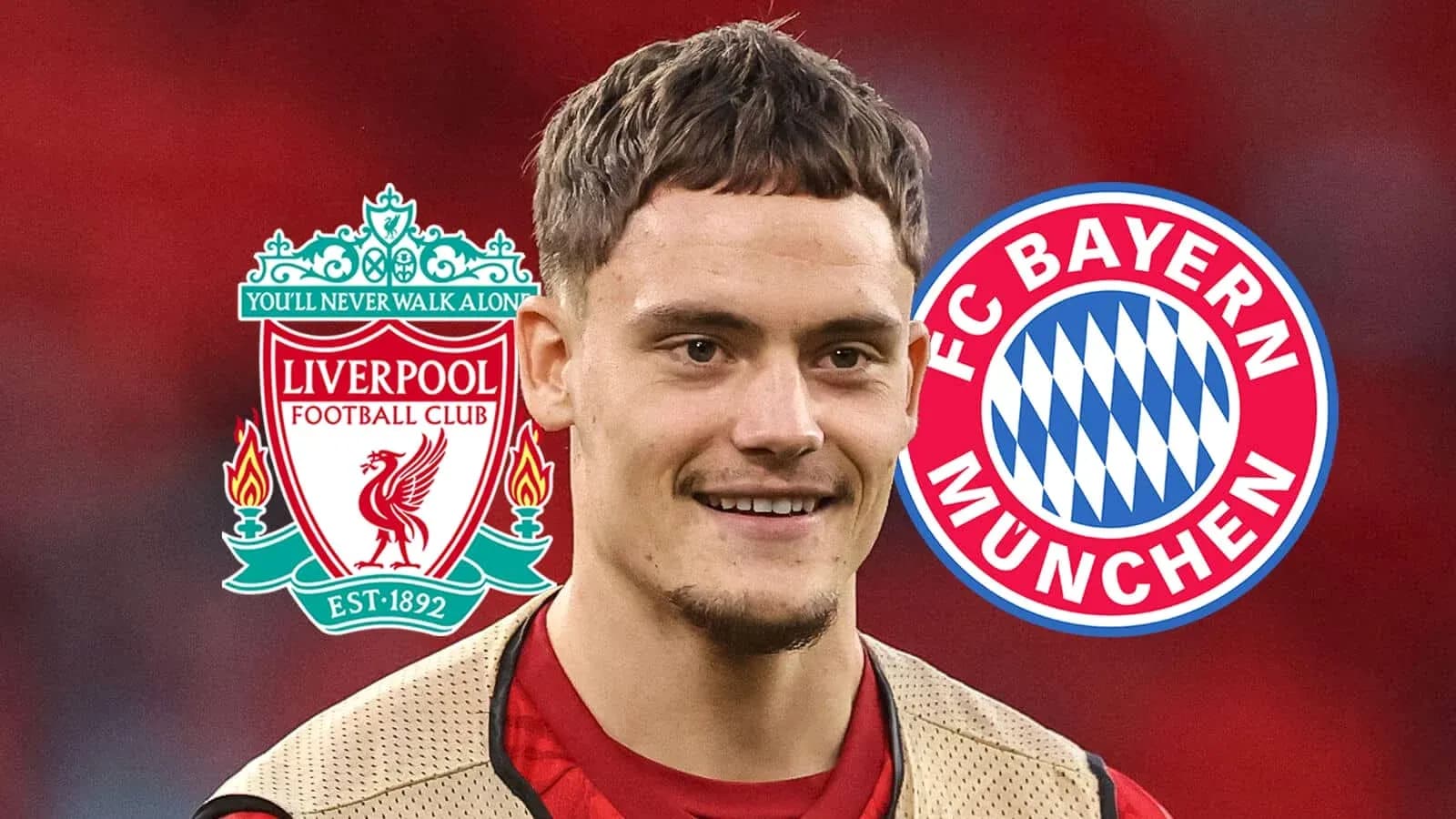 Jugador con logotipos de Liverpool y Bayern Múnich Jugador con logotipos de Liverpool y Bayern Múnich