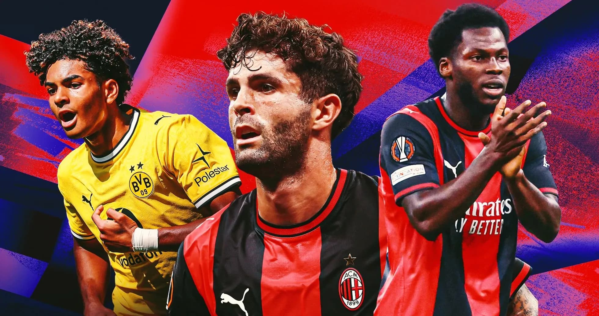 Jugadores de Borussia Dortmund y AC Milan en acción Jugadores de Borussia Dortmund y AC Milan en acción
